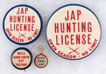 ANTI-JAPAN BUTTONS AND TAB INCLUDING RARE SIZES OF THE "JAP HUNTING LICENSE".
