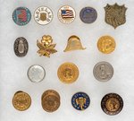 GROUP OF 15 LAPEL STUDS 1888-1896 PLUS ONE BADGE: CLEVELAND, HARRISON, BRYAN AND McKINLEY.