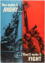 WORLD WAR II "YOU MAKE IT RIGHT - THEY MAKE IT FIGHT" LINEN-MOUNTED HOMEFRONT POSTER.