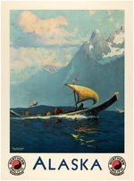 "NORTHERN PACIFIC RAILWAY - ALASKA" LINEN-MOUNTED TRAVEL POSTER.