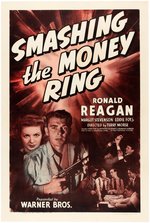 "SMASHING THE MONEY RING" RONALD REAGAN LINEN-MOUNTED ONE SHEET MOVIE POSTER.