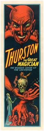 "THURSTON THE GREAT MAGICIAN" LINEN-MOUNTED MAGIC POSTER WITH DEVILS.