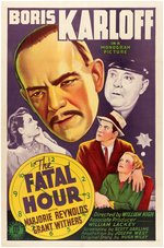 MR. WONG "THE FATAL HOUR" BORIS KARLOFF LINEN-MOUNTED ONE SHEET MOVIE POSTER.