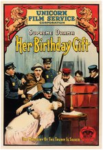 "HER BIRTHDAY GIFT" LINEN-MOUNTED ONE SHEET MOVIE POSTER.