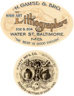 LITHOGRAPHERS AND BUTTON MAKER PAIR OF ADVT. MIRRORS FROM BALTIMORE.