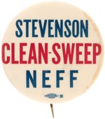 "STEVENSON NEFF CLEAN SWEEP" RARE COATTAIL BUTTON.