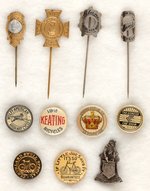 TEN C. 1900 BICYCLE STICKPINS/STUDS/BUTTONS PLUS 1948 RALEIGH CIRCLE OF SILVER KNIGHTS AWARD.
