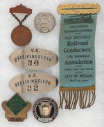 RAILROAD, POST OFFICE, AMERICAN RAILWAY EXPRESS 7 EARLY EMPLOYEE BADGES 1897-1930s.