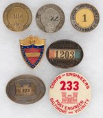 SHIP BUILDING EMPLOYEE BADGES (5) PLUS (2) BALTIMORE CORPS OF ENGINEERS C. 1930s-1940s.