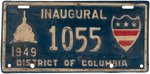 TRUMAN 1949 INAUGURAL LICENSE PLATE.