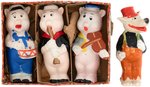 "THREE LITTLE PIGS" MEDIUM SIZE BOXED BISQUE SET & MATCHING SIZE BIG BAD WOLF BISQUE.