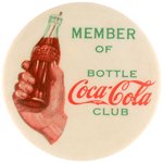 COCA-COLA BOTTLE CLUB MEMBER'S BUTTON FROM THE 1930s.