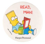 MATT GROENING 1991 BART SIMPSON HARPER BOOK READING PROMO BUTTON FROM LEVIN COLLECTION.