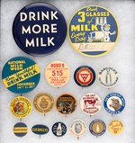 MILK AND MILK COWS 17 ADVERTISING BUTTONS FROM THE 1930s-1940s.