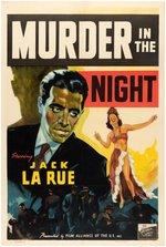 "MURDER IN THE NIGHT" LINEN-MOUNTED ONE SHEET MOVIE POSTER.