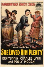 "SHE LOVED HIM PLENTY" MACK SENNETT LINEN-MOUNTED ONE SHEET MOVIE POSTER.