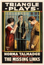 "THE MISSING LINKS" NORMA TALMADGE LINEN-MOUNTED ONE SHEET MOVIE POSTER.