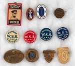 PERSHING AND WAR SAVING STAMPS HIGH CONTRIBUTION AWARD BUTTONS AND PIN.