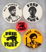 FIVE BLACK PANTHER PARTY BUTTONS INCLUDING "FREE BOBBY" AND "FREE HUEY."