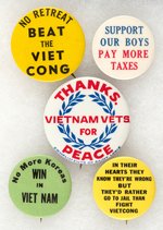 FIVE PRO-VIETNAM WAR BUTTONS INCLUDING "NO MORE KOREAS WIN IN VIET NAM."