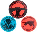TRIO OF BLACK PANTHER PARTY BUTTONS INCLUDING PANTHER POWER TO THE PANTHERS".