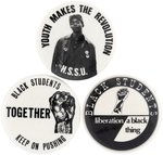 TRIO OF BLACK STUDENT BUTTONS INCLUDING BLACK PANTHER LITTLE BOBBY HUTTON.