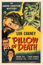 "PILLOW OF DEATH" LON CHANEY JR. LINEN-MOUNTED ONE SHEET MOVIE POSTER.