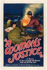 "A WOMAN'S JUSTICE" LINEN-MOUNTED ONE SHEET MOVIE POSTER.