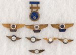 ARMY AIR FORCES AIRCRAFT WARNING SERVICE EIGHT RANK PINS/STUDS PLUS AWARD FOR 500 HOURS.