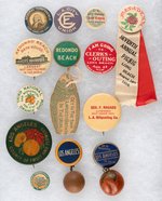 EARLY CALIFORNIA CITY PROMOTIONAL BUTTONS: LA, LONG BEACH, PASADENA, SAN BERNARDINO.