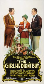 "THE GIRL HE DIDN'T BUY" LINEN-MOUNTED THREE SHEET MOVIE POSTER.