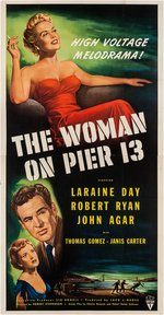 "THE WOMAN ON PIER 13" LINEN-MOUNTED THREE SHEET MOVIE POSTER.