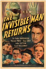 "THE INVISIBLE MAN RETURNS" VINCENT PRICE LINEN-MOUNTED ONE SHEET MOVIE POSTER.