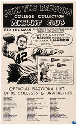 BAZOOKA GUM "BAZOOKA COLLEGE COLLECTION PENNANT CLUB" BROCHURE.