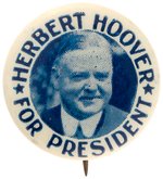 RARE "HERBERT HOOVER FOR PRESIDENT" BLUETONE PORTRAIT BUTTON HAKE #134.