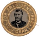 "FOR PRESIDENT 1868 US GRANT" FERROTYPE PIN BACK BADGE.