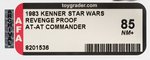 "STAR WARS: REVENGE OF THE JEDI - AT-AT COMMANDER" PROOF CARD AFA 85 NM+.