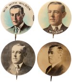 FOUR WILSON PORTRAIT BUTTONS INCLUDING "WIN WITH WILSON" SKETCH.