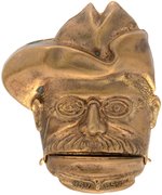 ROOSEVELT ROUGH RIDER "GIVE THEM HELL BOYS" BRASS FIGURAL PIN-BACK.