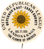 "LANDON & KNOX THE FLOWER OF AMERICA" RARE NEW JERSEY SINGLE DAY EVENT BUTTON.