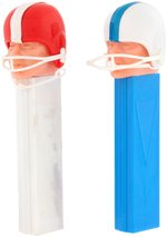 FOOTBALL "PEZ" DISPENSER PAIR WITH BOX & PAPER.