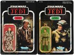 "STAR WARS: RETURN OF THE JEDI - HAN (TRENCHCOAT) AND LEIA (PONCHO)" CARDED FIGURE PAIR.