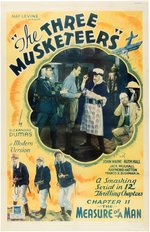 "THE THREE MUSKETEERS" JOHN WAYNE LINEN-MOUNTED ONE SHEET MOVIE SERIAL POSTER.