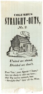 W. H. HARRISON "COLUMBUS STRAIGHT-OUTS" LOG CABIN AND "HARD CIDER" RIBBON.