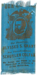 UNUSUAL GRANT PORTRAIT RIBBON WITH GOLD TEXT ON BLUE SILK.