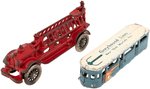 A.C. WILLIAMS CAST IRON LADDER TRUCK & ARCADE "GREYHOUND LINES - NEW YORK WORLD'S FAIR" BUS PAIR.