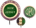 TRIO OF SCARCE WOMEN'S POLITICAL UNION SUFFRAGE BUTTONS.