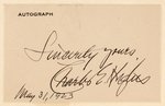 CHARLES EVAN HUGHES SIGNED "AUTOGRAPH" CARD.