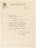 RED SCARE J. EDGAR HOOVER SIGNED 1954 LETTER TO SOCIALIST NORMAN THOMAS.