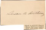 WOMEN'S SUFFRAGE SUSAN B. ANTHONY CUT SIGNATURE.